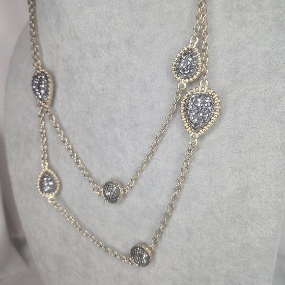 Retro Faux Black Diamond Cabachon Necklace EUC 38" Length - Picture 2 of 4